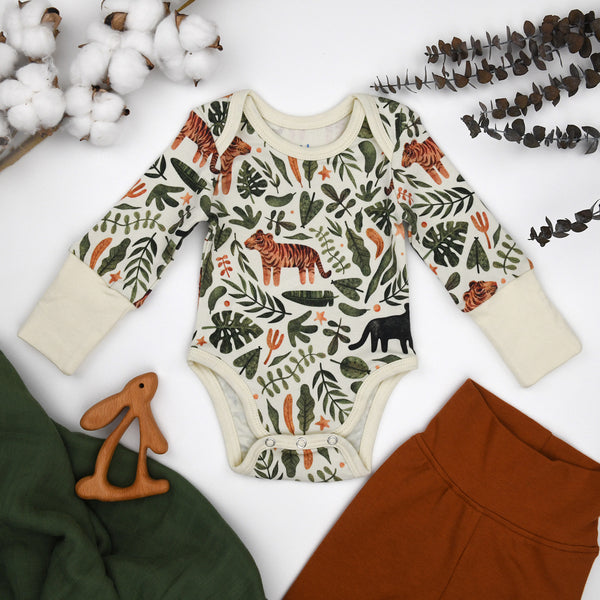 Organic Cotton Long Sleeve Baby Bodysuit, Zephyr Organic Earthy Clothing